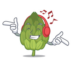 Poster - Listening music artichoke mascot cartoon style