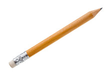 Pencil With Eraser Close Up On White Background
