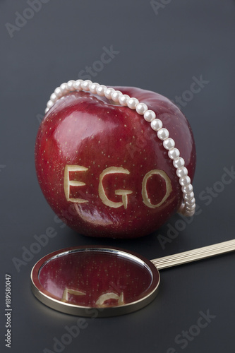 Fotografie, Obraz Apple with ego letters and mirror on black background