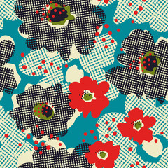 Poster - seamless retro pattern with flowers