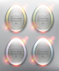 Wall Mural - Vector glass banners set of 4. Round banners in form of an egg with frames in pastel colors. Isolated on the light panel. Each item contains space for own text. Vector illustration. Eps10.