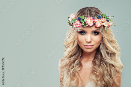 Summer Beauty Perfect Young Woman With Flowers Wreath