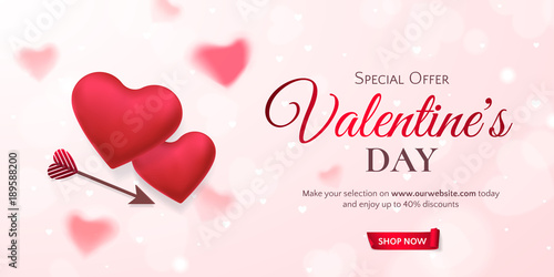 vector horizontal template for sale banner for valentines day with valentines day hearts flyer design