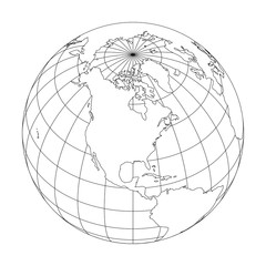 Wall Mural - outline earth globe with map of world focused on north america. vector illustration.