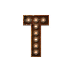 Wall Mural - Rusted metal letter T light bulb font. 3D Rendering