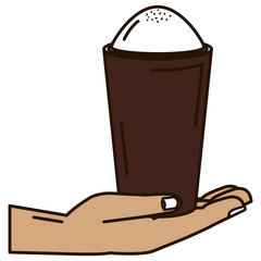 Sticker - hand with iced delicious coffee icon vector illustration design