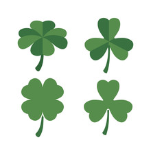 Clovers Set Of Four And Three Leaves In Colorful Silhouette Over White Background Vector Illustration