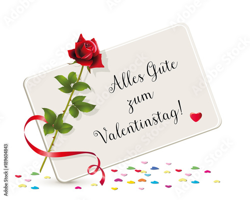 Alles Gute Zum Valentinstag Karte Mit Herzchen Karte Mit Rose Und Valentinstags Grusse Vektor Illustration Isoliert Auf Weissem Hintergrund Stock Vektorgrafik Adobe Stock