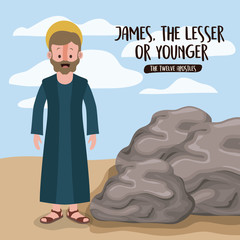 Poster - the twelve apostles poster with james the lesser in scene in desert next to the rocks in colorful silhouette vector illustration