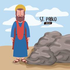 Poster - the twelve apostles poster with saint pablo in scene in desert next to the rocks in colorful silhouette vector illustration