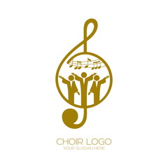 Wall Mural - Music logo. Christian symbols. Believers in Jesus sing a song of glorification to the Lord