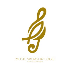 Music logo. Christian symbols. Treble clef and fish