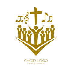 Wall Mural - Music logo. Christian symbols. Believers in Jesus sing a song of glorification to the Lord