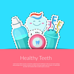 Sticker - Vector cartoon teeth hygiene stickers