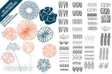 floral vector pattern brushes with hand drawn colorful flowers set to create quickly your own floral