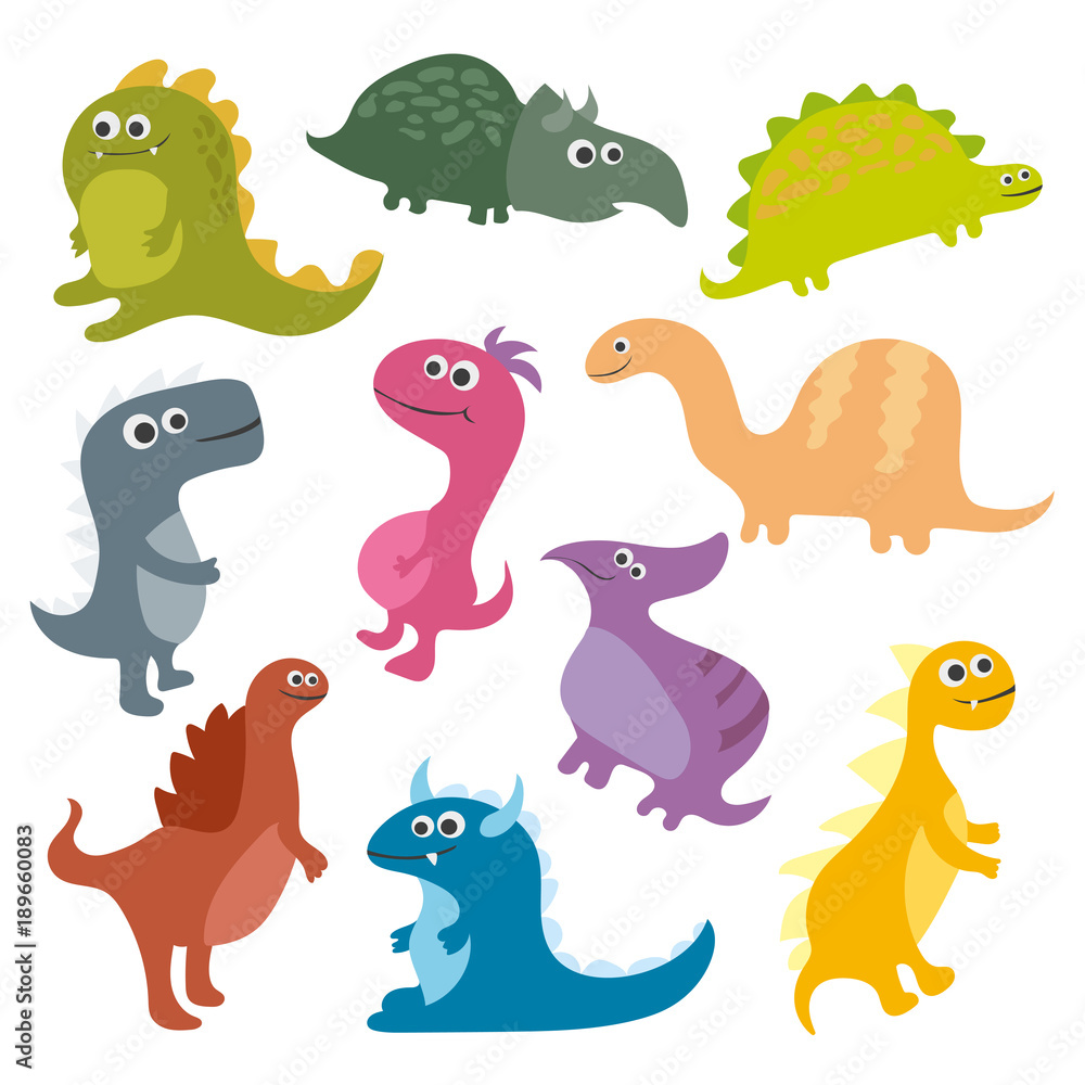 Cute vector cartoon dinosaurs isolated on white background Stock Vector ...