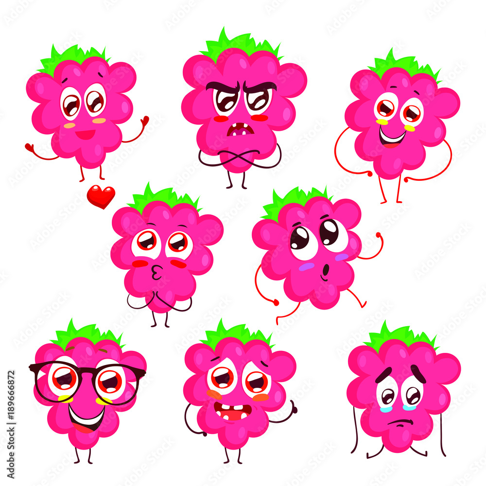 Set of raspberry emotions, emoji, vector illustration isolated on white ...