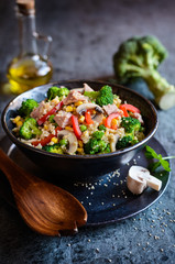 Wall Mural - Quinoa salad with tuna, broccoli, peas, corn and mushrooms