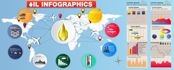 Aufkleber - Oil Industry Infographic Elements. Icon Set. Opportunity to Highlight any Country On the World Map. Vector Illustration EPS 10.
