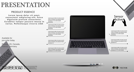 Wall Mural - The laptop in the opened and closed state. Equipment presentation.  Vector illustration an Use for Template Presentation or Banner or For Print.