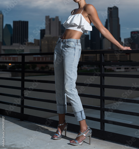 crop top jeans and heels