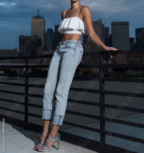 crop top jeans and heels