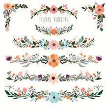 Floral Borders Collection With Hand Drawn Decorative Garland