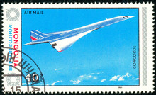 Ukraine - Circa 2018: A Postage Stamp Printed In Mongolia Show Aircraft Concorde. Series: Airplanes. Circa 1984.