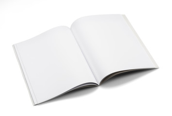 Wall Mural - Mock-up magazine, book or catalog on white table. Blank page or notepad on solid background. Blank page or notepad for mockups or simulations.