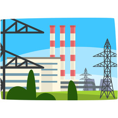 Sticker - Traditional energy generation power station, fossil fuel power plant horizontal vector illustration