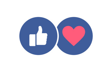Wall Mural - stylish social media icons - like and heart. thumb up and red heart in blue cyrcles. vector illustra