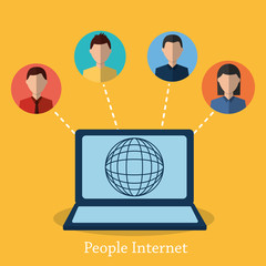 Wall Mural - people internet laptop world globe connected vector illustration