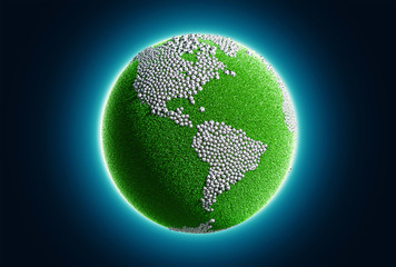 globe of grass and soccer balls