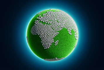 globe of grass and soccer balls