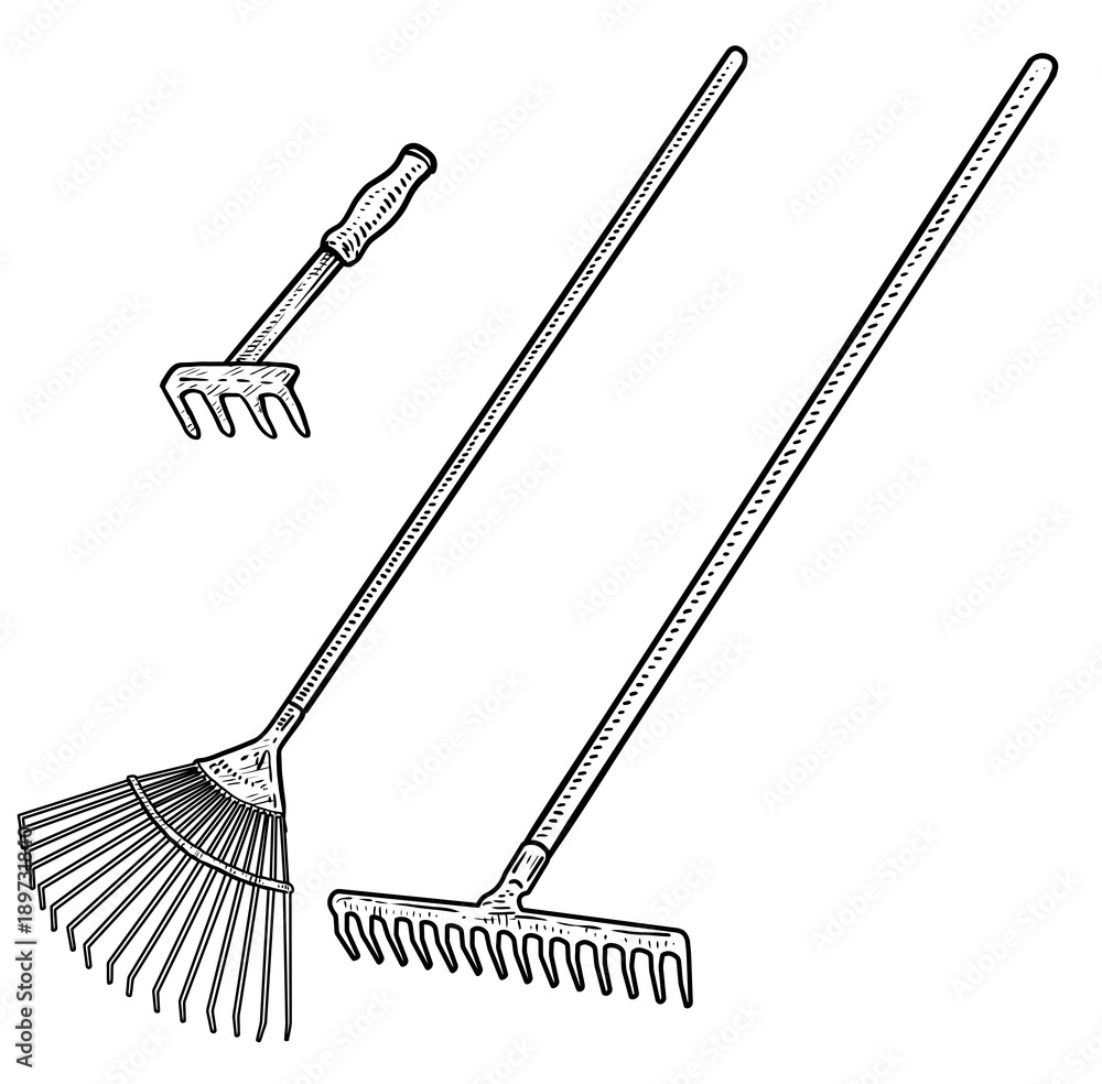 Metal Rake Drawing Rake illustration, drawing, engraving, ink, line art, vector Stock ...