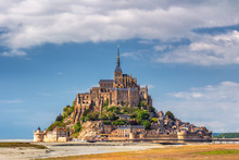 Beautiful Mont Saint Michel Cathedral On The Island, Normandy, Northern France, Europe