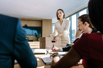 Wall Mural - Business professionals brainstorming in office board room