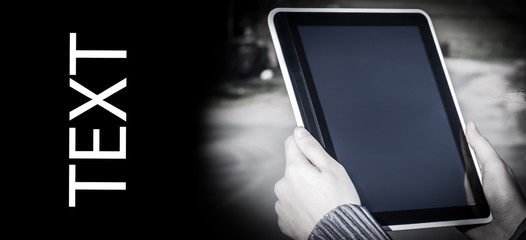 Wall Mural - Close up hand woman holding tablet on isolated.