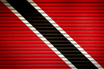 Trinidad and Tobago Caribbean Flag sign in iron garage door texture, flag background