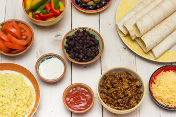 Wall Mural - Ingredients to make mexican burritos