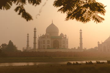 Wall Mural - Taj Mahal seen from Mehtab Bagh Garden on the otherside of Yamuna River, Agra, Uttar Pradesh