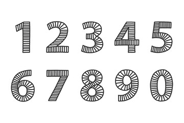 Wall Mural - freehand drawn numbers from one to zero. set in black outlines, filled with lines in even distances.
