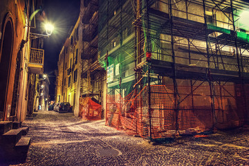 Scaffolding in an old facade in Alghero