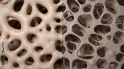 Fotografía 3D CG rendered image of healthy / osteoporosis bone micro structure