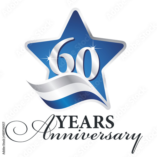 Poster 60 years anniversary isolated blue star flag logo icon