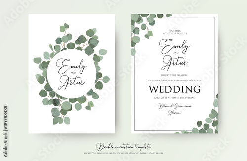 Wedding floral watercolor style double invite, invitation, save the date card...