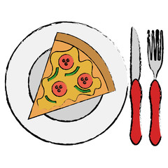 Poster - dish and cutlery with pizza