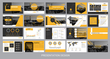 presentation template for promotion, advertising, flyer, brochure, product, report, banner, business, modern style on black and yellow background. vector illustration