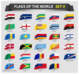 Wall Mural - All flags of the world set 4 . Waving ribbon style