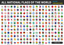 All Official National Flags Of The World . Circular Design . Vector